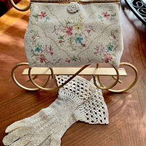Vintage early 1900’s French Beaded Purse and Vintage Glove Set